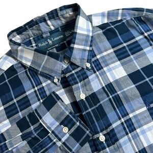 Ralph Lauren Mens Large Blue‎ Plaid Custom Fit Long Sleeve Button Down Shirt